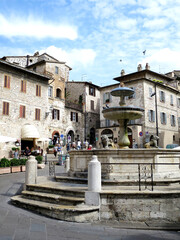 The cityscape around Communal Square Fountain (Fonte di Piazza del Comune) in Assisi, ITALY