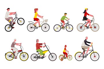Different people character riding bicycle set
