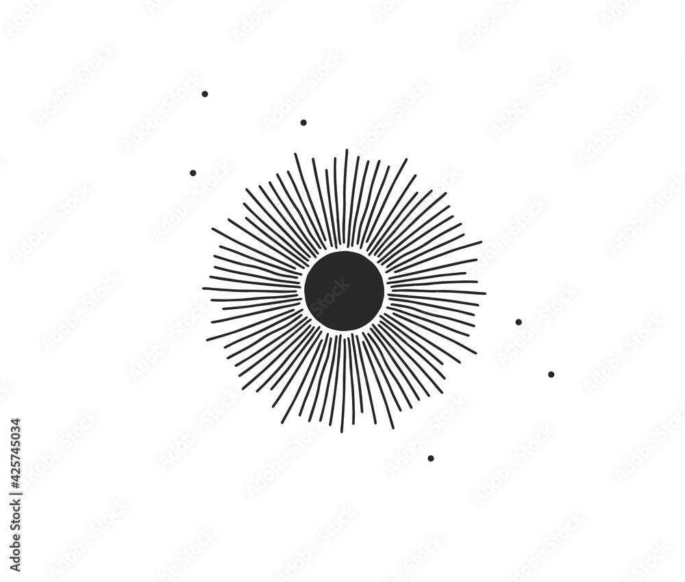 Wall mural hand drawn vector abstract stock flat graphic illustration with logo element of magic celestial sun 