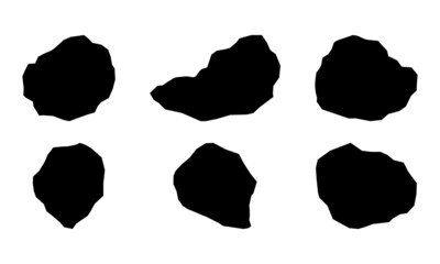 Black rock specimen set. Stone sample silhouettes.