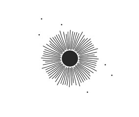Hand drawn vector abstract stock flat graphic illustration with logo element of magic celestial sun silhouette art in simple style for branding,isolated on white background © anastasy_helter