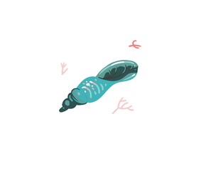 Hand drawn vector stock abstract flat cartoon graphic illustration with tropical summer ocean underwater funny sea shell isolated on white background