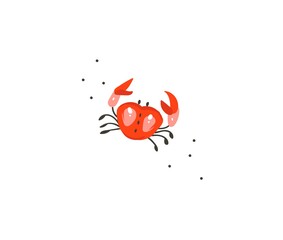 Hand drawn vector stock abstract flat cartoon graphic illustration with tropical summer ocean underwater funny sea crab isolated on white background