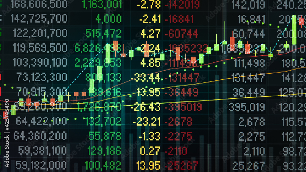 Poster financial data in term of a digital prices on led display. a number of daily market price and quotat
