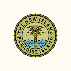 Palm or Coconut Logo Vector Illustration Design. Palm or Coconut Logo Template Design. Sunset In The Island Logo Concept.