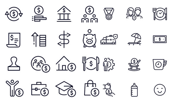  Employee Benefits Line Icon Set vector design 