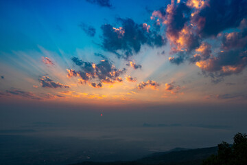 Landscape with sun rises in the morning,blue sky with cloud.