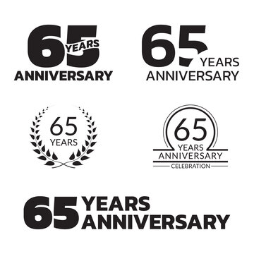65 years anniversary icon or logo set. 65th birthday celebration badge or label for invitation card, jubilee design. Vector illustration.