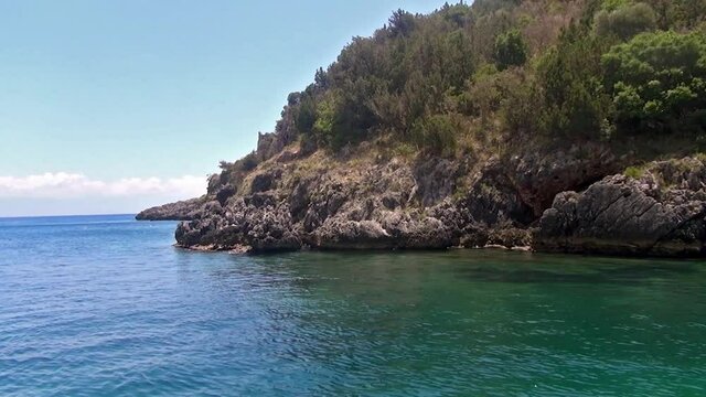 Video shot on a boat as leaving the Infreschi cove. A beach proclaimed as one of the most beautiful in Italy. Lentiscosa, Salerno.