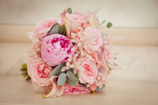 Tender Bride's bouquet with delicate tea roses