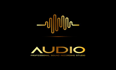 DJ Dance Party Logo, Recording Studio Emblem, Audio Wave and Light Dark Gradient Background
