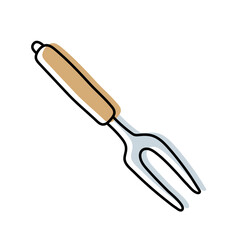 Meat fork. Kitchenware sketch. Doodle line vector kitchen utensil and tool. Cutlery illustration