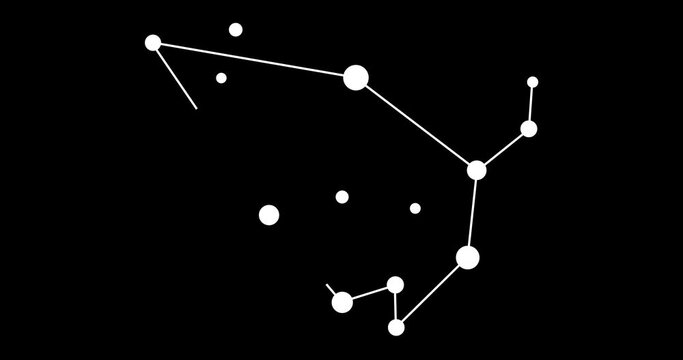 Cepheus constellation. Stars in the night sky. Constellation in line art style in black and white. Cluster of stars and galaxies. Horizontal composition, 4k video quality