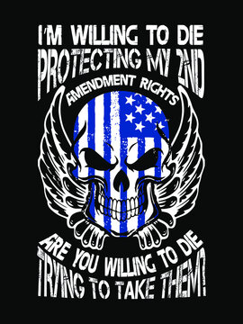 Amendment t-shirt design with wings, skull and American flag.
