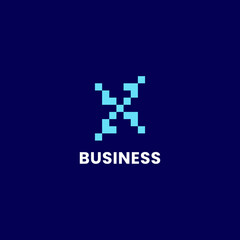 Obraz premium Simple and minimalis bright blue pixel letter X monogram initial logo