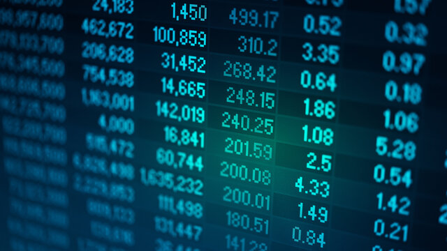 Stock market data on digital LED display. Fundamental and technical analysis with candle stick graph chart of stock market trading to represent about Bullish and Bearish point.	
 - Powered by Adobe