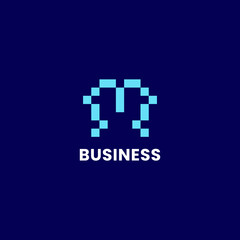 Simple and minimalis bright blue pixel letter M monogram initial logo