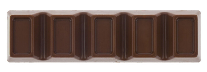 Chocolate bar isolated on white background close-up.