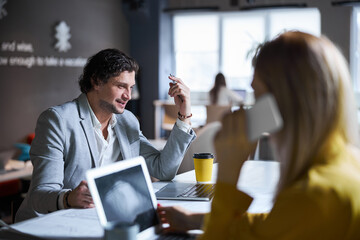 Kind bearded man being glad of positive answer