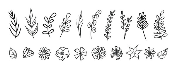 Set of vector vintage floral elements. Cute set of doodle frames and borders. Elements flowers, branches, swashes and flourishes	
