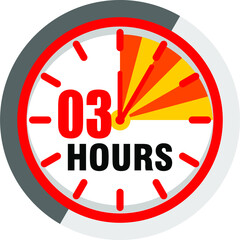 Color hour icon. Timer 3 hours. Illustration timer hour, clock watch time deadline. Work time effect or delivery service time