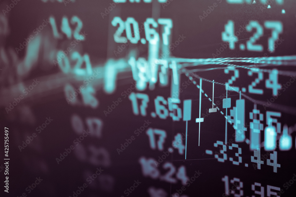 Poster financial data in term of a digital prices on led display. a number of daily market price and quotat