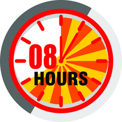 Color hour icon. Timer 8hours. Illustration timer hour, clock watch time deadline. Work time effect or delivery service time	