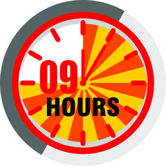 Color hour icon. Timer 9 hours. Illustration timer hour, clock watch time deadline. Work time effect or delivery service time	