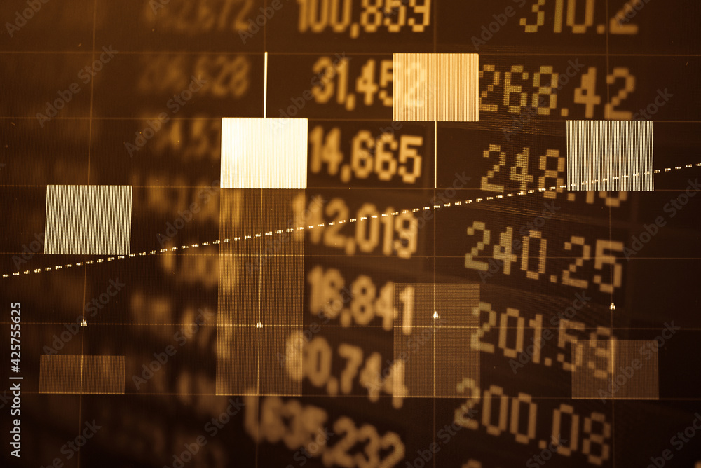 Poster financial data in term of a digital prices on led display. a number of daily market price and quotat