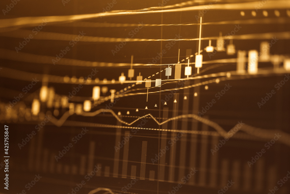 Poster financial data in term of a digital prices on led display. a number of daily market price and quotat