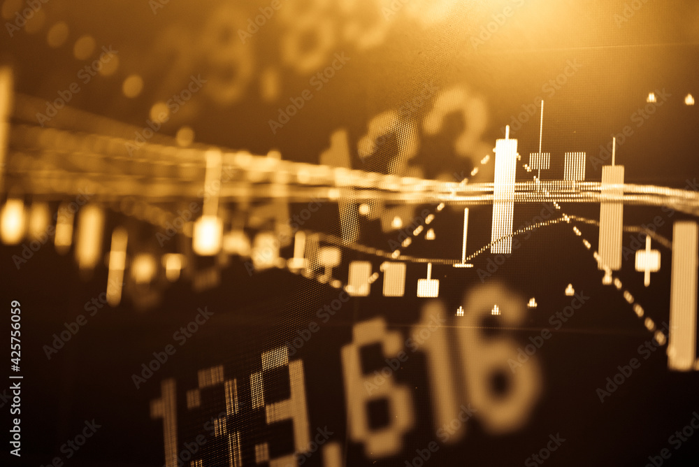 Poster financial data in term of a digital prices on led display. a number of daily market price and quotat