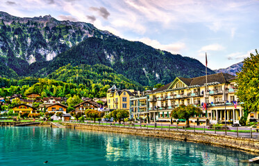Fototapeta premium Lake Brienz waterfront in Boenigen, Switzerland