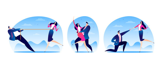 Woman man character couple in love set, vector illustration. Cartoon lover people relationship, romantic scene with young girlfriend boyfriend