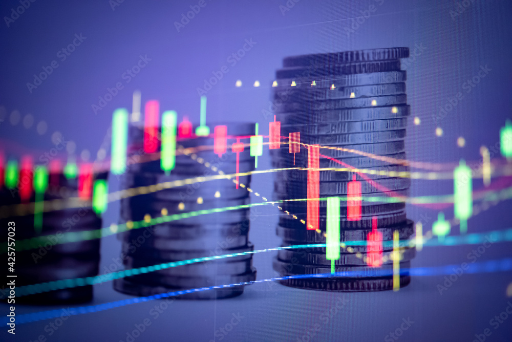 Poster financial data in term of a digital prices on led display. a number of daily market price and quotat