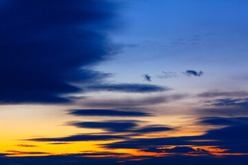 Daybreak clouds . Calm sky with dark blue clouds