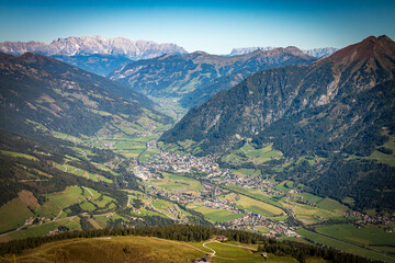 Fototapeta na wymiar panoramic view from stubnerkogel over gastein valley, salzburg, austria, alps
