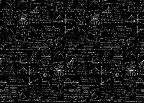 Vintage education background. Trigonometry law theory and mathematical formula equation on blackboard. Vector hand-drawn seamless pattern.
