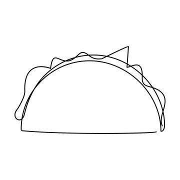 continuous single drawn one line taco hand-drawn picture silhouette. Line art. Mexican food tacos. Fast food