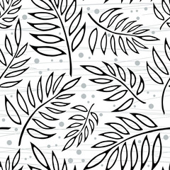 Seamless vector background with different silhouette fern leaves on wight background. Vector illustration