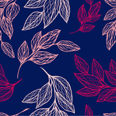 Branches with leaves silhouettes pattern. For fabric, wallpaper, wrapping paper, pattern fills, textile, web textures.