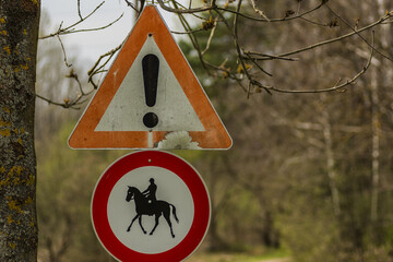 sign in the nature with riding prohibited detail