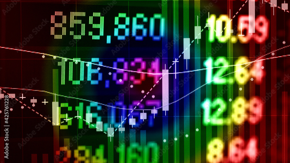 Poster financial data in term of a digital prices on led display. a number of daily market price and quotat