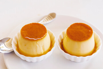 Caramel Custard Pudding in a White Plate