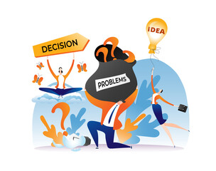 Business idea for problem decision concept, vector illustration. Person character have solution to business question. Cartoon man woman work