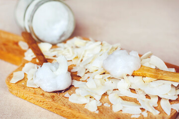 Coconut Slices and Coconut Oil .Healthy Organic Food