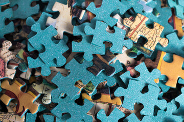 puzzle pieces on a wooden table