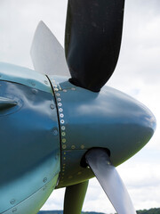 Four-bladed propeller on a vintage aircraft