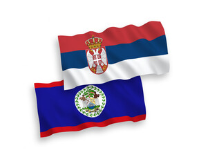 Flags of Belize and Serbia on a white background