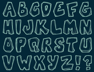 Cute alphabet. Riki-drawn font. Flat outline isolated vector letters. ABC