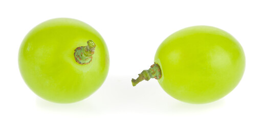 Green berries of grapes isolated on white background close-up.